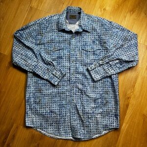 Roper Navy and White Geometric Button Down Shirt Pearl Snaps